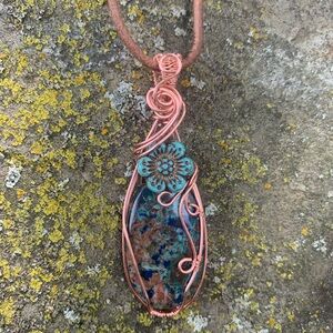 Handcrafted Copper and Azurite Pendant Necklace